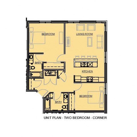 2D Floorplan of 2 Bedroom 2 Bath-corner